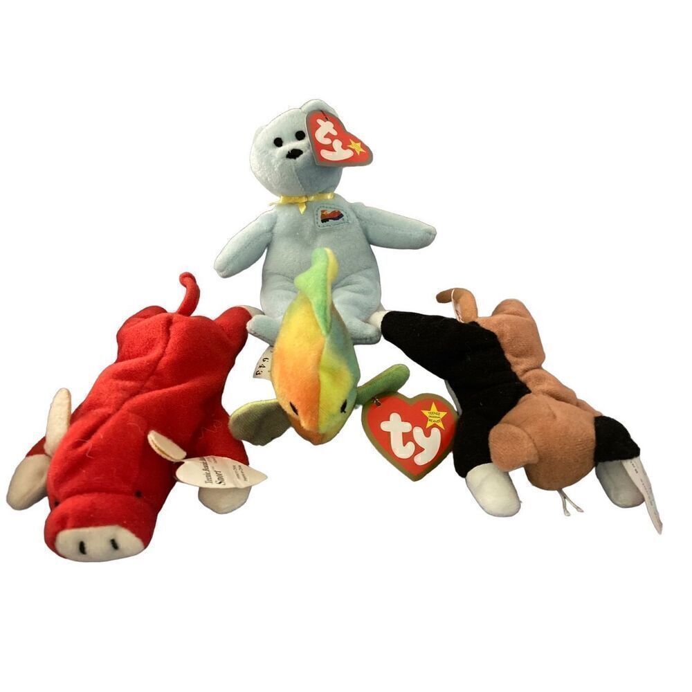 Lot of 4 Mini Ty Beanie Baby Plush Collectible Tag Error Misspellings Vintage Y2